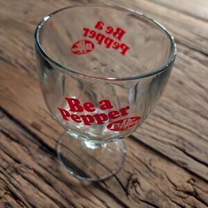 VTG Dr Pepper Soda Be a Pepper King of Beverages clear footed Glass- Set of 2
